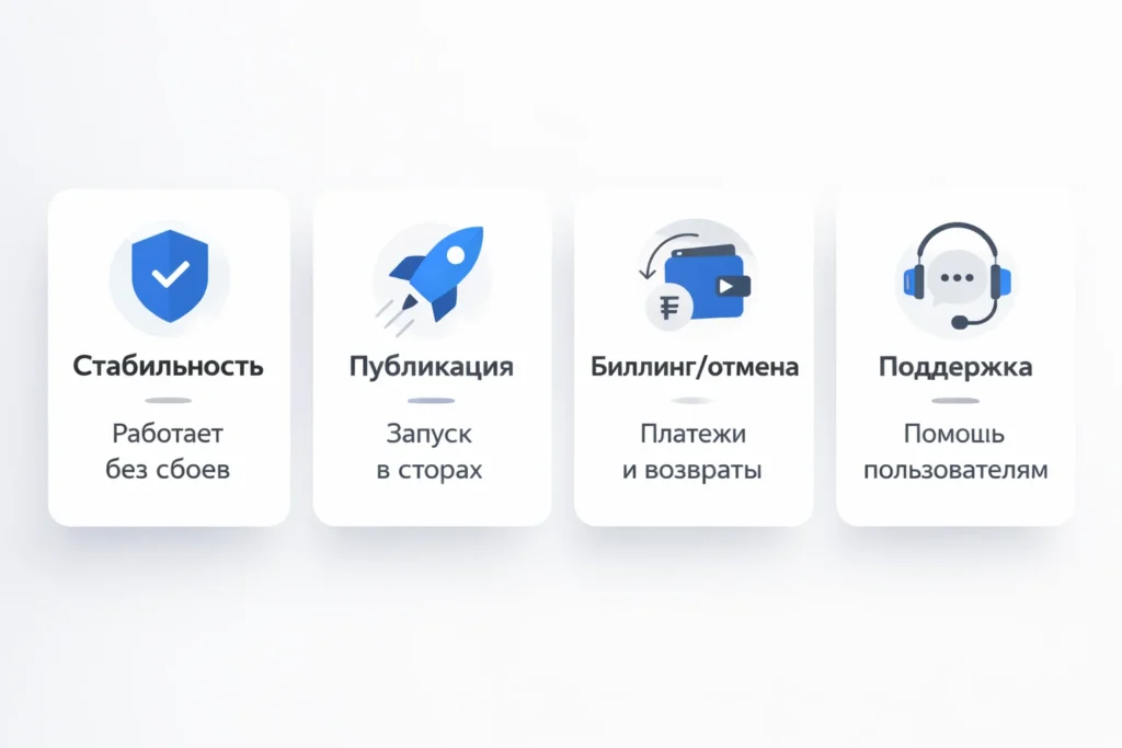 Критерии выбора no-code платформы: стабильность приложения, публикация, биллинг и скорость поддержки