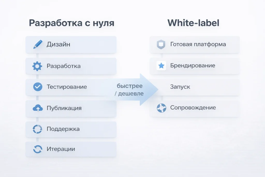 Сравнение: разработка с нуля и white-label платформа — этапы, сроки и экономия