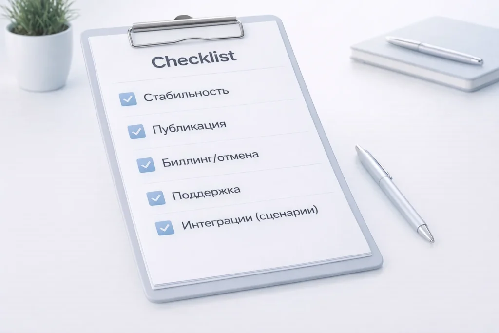 Чек-лист выбора white-label платформы: стабильность, публикация, биллинг, поддержка и сценарии интеграций
