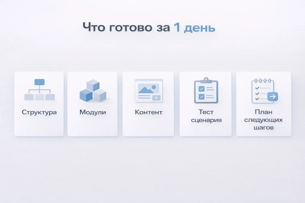 Что входит в “приложение за 1 день”: структура, модули, контент, тест сценария и план дальнейших шагов