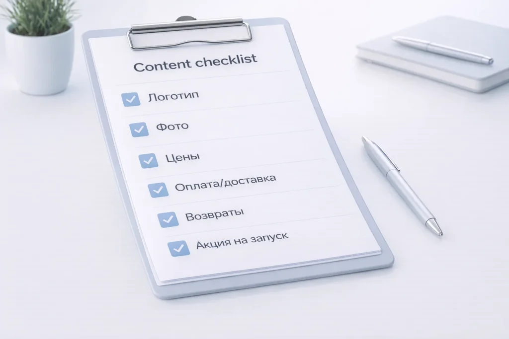 Чек-лист контента для запуска приложения за 1 день: фото, цены, логотип и условия оплаты/доставки