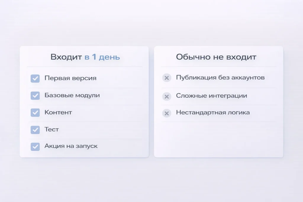 Что входит и что не входит в запуск приложения за 1 день: честные границы результата